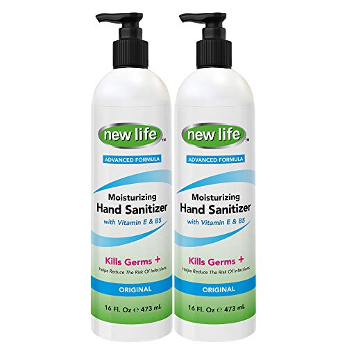 New Life Hand Sanitizer with Vitamin E & B5-16 oz, 2 Pack - Kills Germs Without Soap & Water - Refreshing Gel, Made in USA