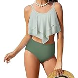 InfiniZer Bikini Set mädchen, zweiteiliges Bikini Teenager mädchen mit mehrlagigen Rüschendetails und verstellbaren Trägern (DE/NL/SE/PL, Alter, 13 Jahre, 14 Jahre, Regular, Grün)