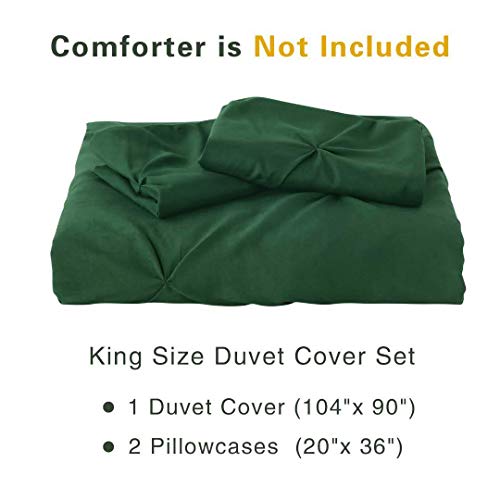 Litanika Dark Green King Pinch Pleat Duvet Cover, 3 Pieces Pintuck Cover Soft Microfiber Bedding Set With Zipper Closure & Corner Ties(104X90Inch-1 Duvet Cover, 2 Pillowcases) #TOP6