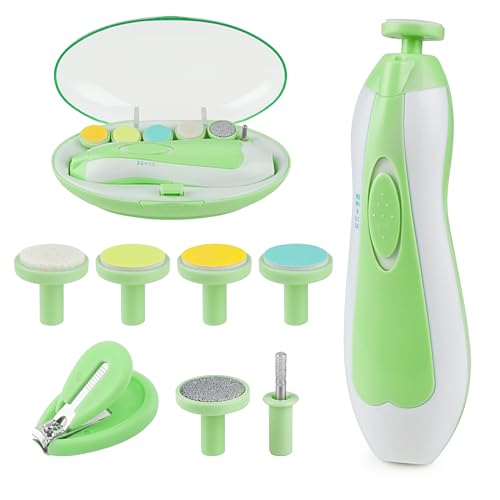 Image of OTTOLIVES Baby Nail Trimmer Electric Newborn Toddler, Safe Baby Nail Clippers Set with Light and 6 Replacement Heads, Baby Nail File Trim Polish Toes Fingernails Care Infant Essentials(Green)