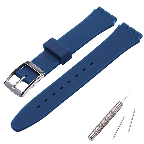 MCXGL Swatch - Correa de repuesto de silicona de 17 mm, resistente al sudor, con hebilla de acero inoxidable, 17 mm, silicona, cuarzo artificial, 17mm, Silicona, Cuarzo artificial