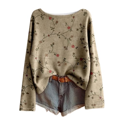 T-shirt ample manches longues floral WWricotta vêtement décontracté femme