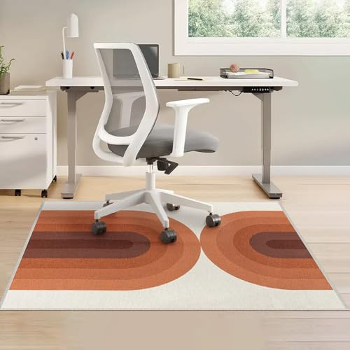 Boho Office Chair Mat for Hardwood Floor and Carpet, 47" x 35" Desk Chair Mat with Retro Arch Rainbow Design, Anti-Slip Office Rug for Study Room, Bedroom, Home Office