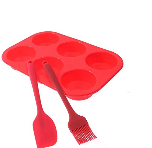 Eshylala Muffin Pans and Cupcake Maker Silicone Cake Molds with Spoon and Scraper Jumbo Cupcake Pans Silicon Bakeware Cupcake Maker Tray 6 Cup DIY Hand Soap Mold Circular Baking Mold