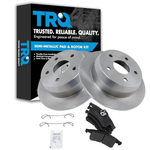 Image of TRQ Rear Brake Pad and Rotor Set Semi Metallic Solid Rotors | For 1999-2004 Jeep Grand Cherokee
