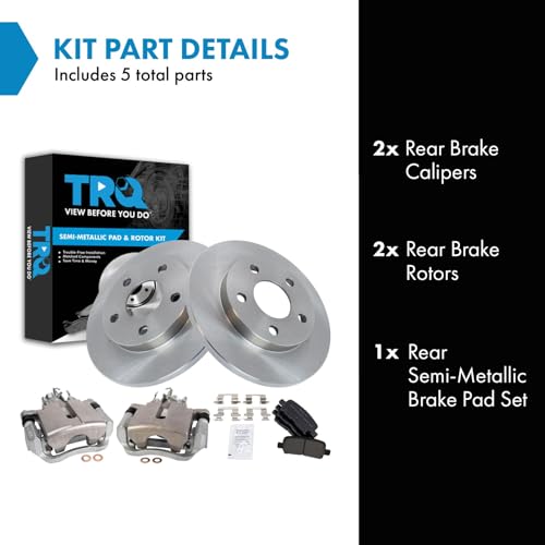 Image of TRQ Rear Brake Pad and Rotor Set Semi Metallic Solid Rotors Calipers Compatible with 2004 Pontiac Grand Prix