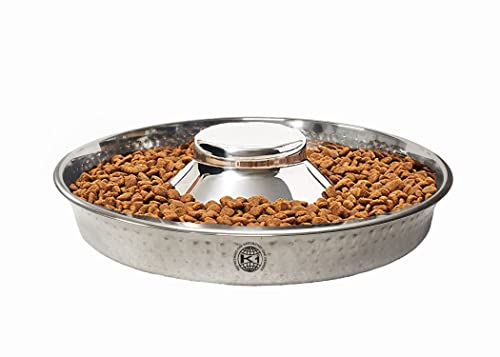 King International Stainless Steel 1 Hammered Slow Feeder Dog Bowl, Puppy Bowl,Puppy Food Bowl,Dog Bowl For Small Dogs,11.4'',Puppy Saucer,Puppy Supplies,Puppy Feeder,Puppy Feeding Bowls For Litters #TOP1