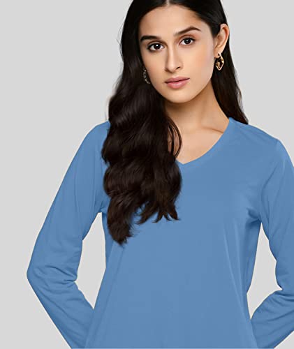 Image of Premium Plain Women V Neck Full Sleeves Cotton Tshirt. Festive,Offer,Discount,Sale,Limited Edition, Trending Tees and Tshirts.