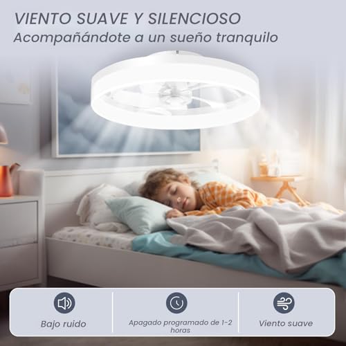 Foto de VOLISUN Ventiladores de techo de perfil bajo con luces y control remoto, ventilador de techo de 19.7 pulgadas, montaje empotrado, 3000 K-6500 K, luz LED inteligente sin aspas, ventiladores de techo (imagen 5)