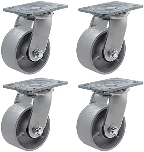 Heavy Duty Caster Steel Cast Iron Wheel, Tool Box and Workbench Caster-Set of 4, 3000 LB Capacity (4 inch, 4 Swivel)