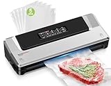 Bonsenkitchen Vakuumiergerät, Vakuumierer Folienschweißgerät für Sous Vide Kochen und Lebensmittel Bleiben bis zu 6x Länger Frisch, 5 Vakuumbeutel Inklusive (Sliber)