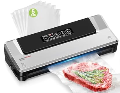 Foto di Bonsenkitchen Macchina Sottovuoto per Alimenti 4 in 1 - Macchina Sottovuoto per La Cottura Sottovuoto e La Conservazione di Alimenti Freschi, Con Modalità Vuoto Esterno, con 5 sacchetti sottovuoto