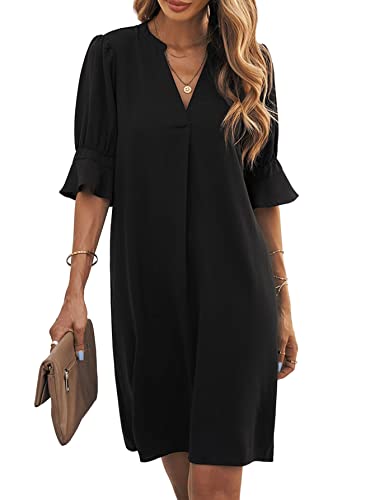 GORGLITTER Tunika Kleid Damen Elegant Blusekleid Sommer Kurzkleid Locker...