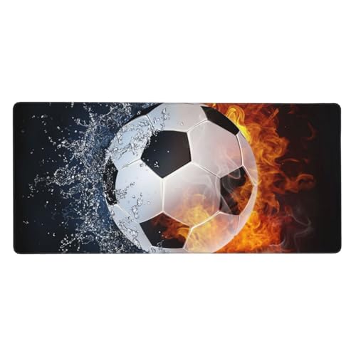 Tapis de Souris Grand Format 40 x 90 cm Football sur l'eau en feu avec base caoutchouc