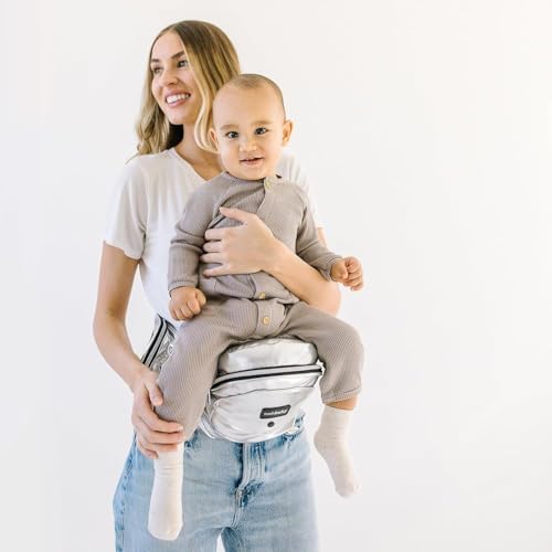 Tushbaby The Original Safety-Certified Hip Carrier for Babies & Toddlers: Machine Washable Child Waist Seat with Pocket Storage, As Seen on Shark Tank (23-44 Waist, 0-3 yrs up to 45lbs)  Metallic