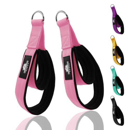 Lights Mountain Durable Pilates Double Loop D-Ring Straps - Padded Handles for Reformer Yoga & Home Gym Workouts (Pink M)