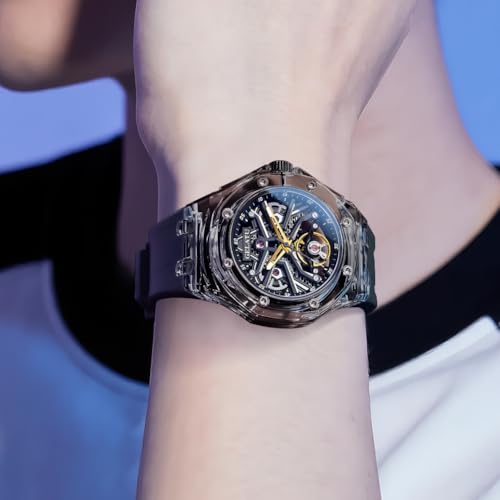 Image of OLEVS Watch Men Self Winding Luxury Skeleton Mechanical Business Dress Sapphire Wrist Watches Calendar