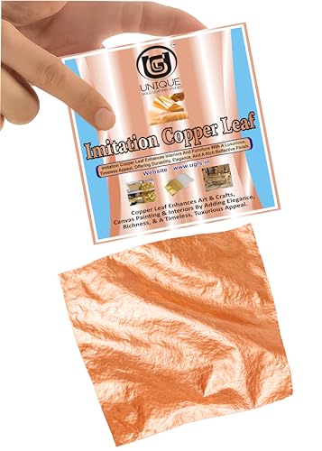 Image of UGLS Copper Leaf Sheets, 100 Sheets, 8 by 8.cm Gilding Foil for Gilding, Resin Art, Decoration Crafting, Paintings, Arts Crafts, Nail Deco,Furniture, Size 3.14 * 3.35 inhches (Copper)