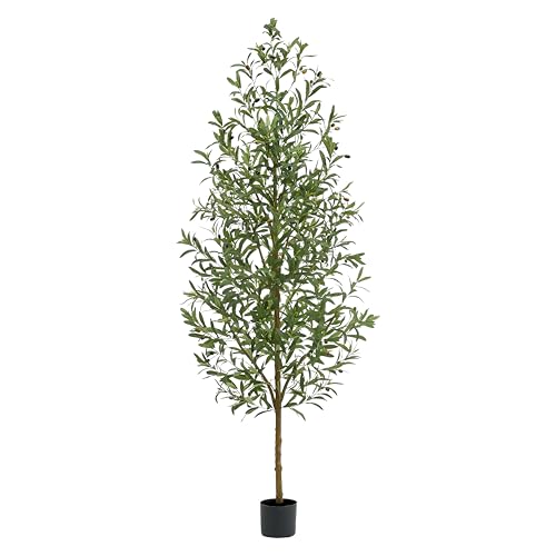Artificial Olive Trees, Fake Olive Trees for Indoor, Faux Olive Silk Tree, Large Olive Plants (1, Black Planter, 7 FT)