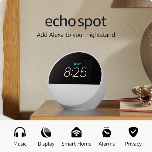 image for Amazon Echo Spot (2024 release), Smart alarm clock with vibrant sound 