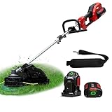 DCK Powerful String Trimmer & Edger - 15-Inch Telescopic Carbon Fiber Straight Shaft Cordless Weed Wacker with 58V/5.0Ah Battery, 8A Charger, Wrench, and Shoulder Strap Included
