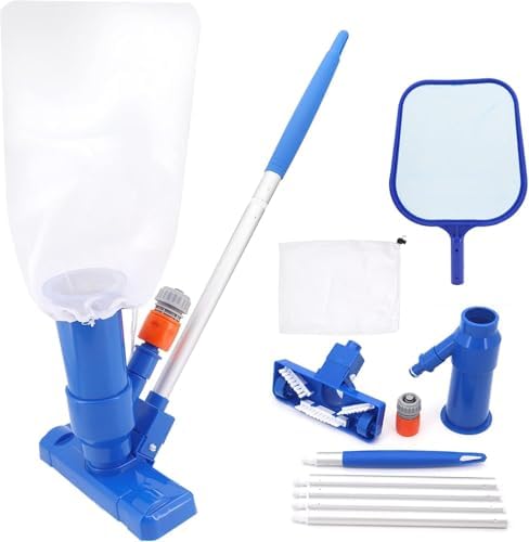 Pool Vacuum Cleaner Portable Swimming Pool Pond Spa Jet Vacuum Cleaning with 5 Pole Section Bag Fish net for Swimming Pool Pond Fountain Cleaning Leaves Dirt and Sand