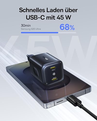 Baseus PicoGo II 45W USB C Ladegerät, 2-Port USB C Netzteil PD 3.0 PPS Schnellladegerät Kompatibel mit iPhone 17/17 Pro Max/16-12… – Ansicht 3