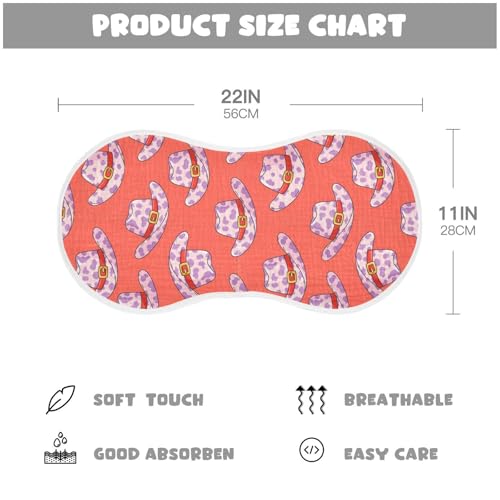 J JOYSAY Western Cowboy Hat Pink Baby Burp Cloths for Boys Girls Large 22''x11'' Cotton 4 Layer Drool Cloths for Infant Unisex one sizex12