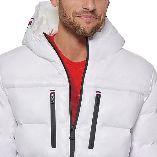 Image of Tommy Hilfiger Mens Tommy Hilfiger Men's Shiny Midweight Logo Puffer
