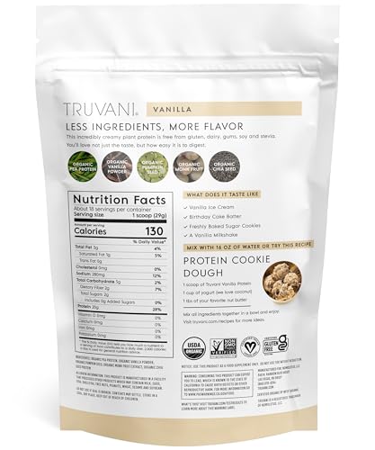 truvani vegan pea protein powder  vanilla  20g organic plant based protein  18 servings  keto  gluten amp dairy free  low carb  no added sugar