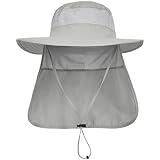 LCZTN Gorra de safari con protección solar UPF 50+ para hombre, ala ancha, para pesca, senderismo, con solapa para el cuello, para trabajo en el jardín, Gris claro, One Size-X-Large