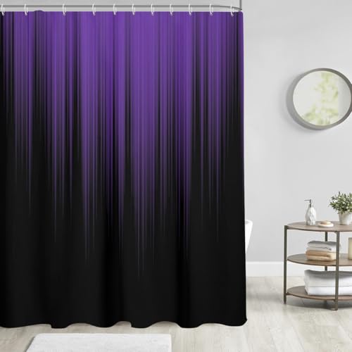 Image of AAtter Purple and Black Ombre Extra Long Shower Curtain 72x84 Inch, Modern Gradient Abstract Polyester Fabric Large Bathroom Decor with 12 Hooks, Designed for Tall Bathtubs