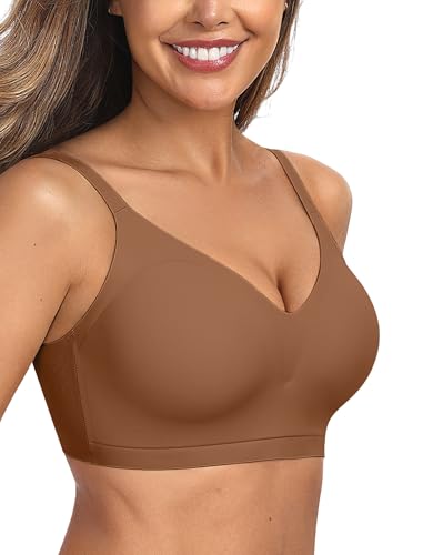 Image of OEAK Womens Comfortable Bra Push Up Bras Wireless Support Lift Brassiere V Neck Full Coverage Everyday Seamless Tshirt Bras