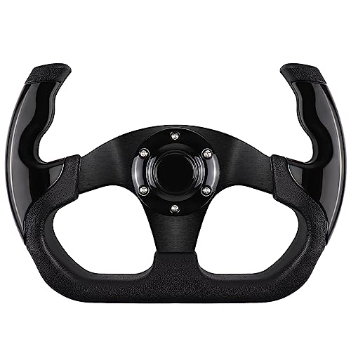 QYMOPAY Universal Racing Steering Wheel, 6 Bolt Anti-Slip Leather and Aluminum Gaming Steering Wheel with Horn Button for Racing/Car Sim Driving/JDM Sports Racing Steering Wheel