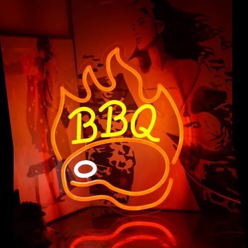 Image of BBQ Neon Signs for Backdrop wall decor,Dimmable USB Powered,Barbecue Neon Light Up Home Party restaurant Grill Beer Bar Decoration Lights, Bright LED bbq sign (14.8 inch*12.2 inchin)