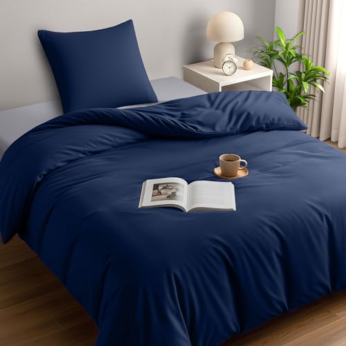 Utopia Bedding Bettwäsche 135x200 Set - Mikrofaser Bettbezug 135x200 cm + 1 Kissenbezug 80x80 cm -Blu Navy