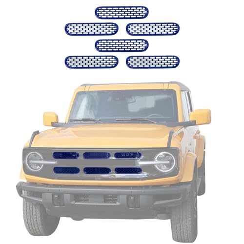 Image of Jimen Compatible with Ford Bronco 2021-2023, 6PCS Front Grille Inserts Mesh Grill Cover Exterior Trim Accessories (Dark Blue)