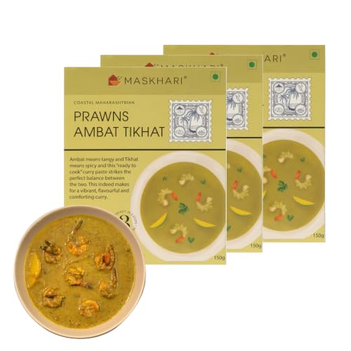 Image of Maskhari Prawns Curry Paste Pack of 3 150g | Authentic Maharashtrian Seafood Curry Base | Ready to Cook Food | Ready to Eat Style Curry Base | No Preservatives Artificial Colors | Instant Indian Meal