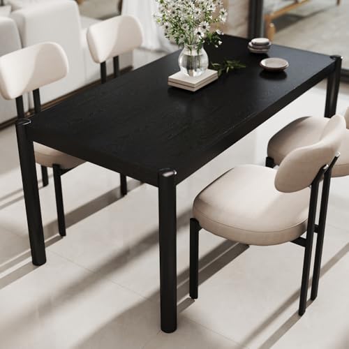 Image of LukeAlon Black Wooden Dining Table for 4 to 6 People, 64 inch Modern Kitchen Long Table with Wood Legs Mid Century Rectangular Dinner Tables for Home Dining Room Restaurant
