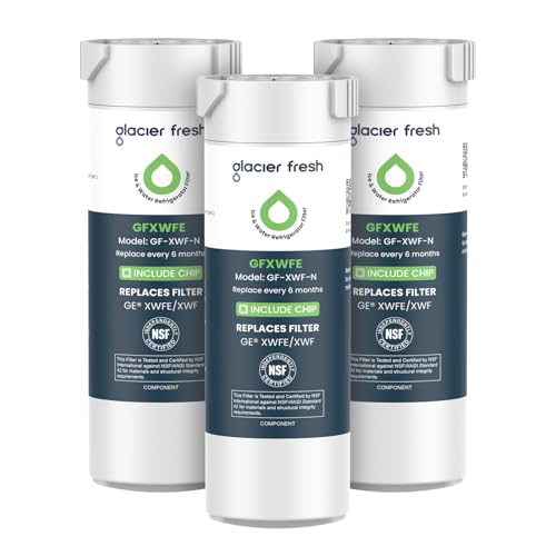 GLACIER FRESH Water Filter Compatible with XWFE (Built-in CHIP), Replacement for GE XWFE, XWF Refrigerator Water Filter NSF/ANSI 42 Certification Pack of 3