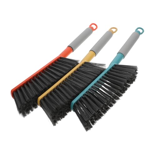 BAZEITFLOW 3 Piezas Cepillo de Mano para Limpieza de Sofá y Alfombra de Unidades con Mango Cerdas Suaves de PP para Polvo y Polvo para Tapicería y Muebles Colores Verde Amarillo y Naranja