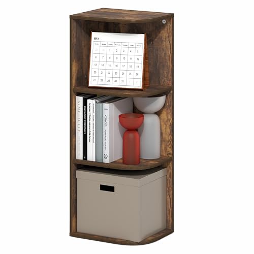 Image of Furinno PASIR Book Shelf, 3-Tier Corner Bookshelf with Open Shelf, Standing Bookcase, 9.3 x 12 x 31.5, for Organization and Storage, for Living Room, Bedroom, Home Office, Amber Pine