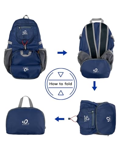 WATERFLY Ultraleicht Faltbar Klein Rucksack: 20L Leicht Packable Wanderrucksack Tagesrucksack Trekkingrucksack Outdoor Sportlich Backpack Travel Daypack für Herren Damen
