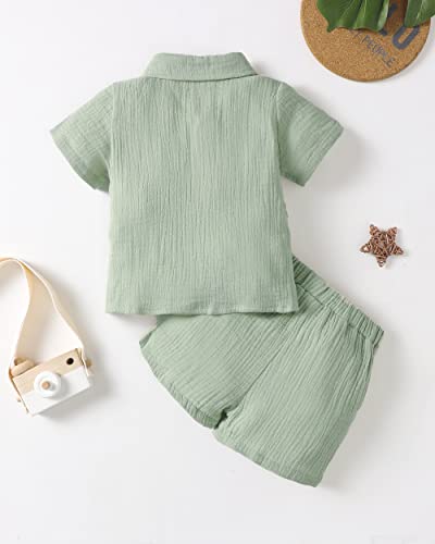 Renotemy 18 Months Boy Clothes Summer Outfits For Toddler Button Down Shirt Top Infant Solid Cotton Linen Shorts Sets Toddler Clothing Size 2T Boy Outfits 18-24 Months Pea Green #TOP2