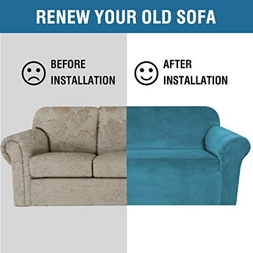 Stretch Velvet Sofa Covers For 3 Cushion Couch Covers Sofa Slipcovers Furniture Protector Soft With Non Slip Elastic Bottom, Crafted From Thick Comfy Rich Velour (Sofa 72"-90", Peacock Blue) #TOP3
