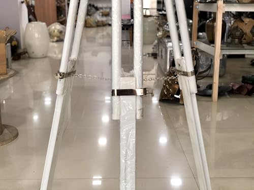 Telescopio decorativo de pie cromado con tripode de cuero blanco 60" miniatura 4
