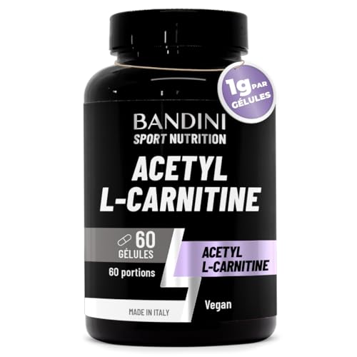 Bandini® ACETYL L-CARNITINE 1000 mg (PAR GÉLULES) - Supplément à base de Acetil L Carnitin (60 Capsules) - Idéal pour Athlètes et Sportifs qui Pratiquent une Activité Physique de Haute Intensité