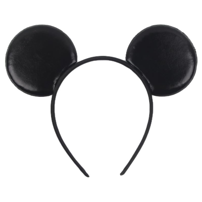 Image of Batsysm PU Black Mouse Ear Headband Fashion Hairband for Amusement Park Party Unisex Adult and Children