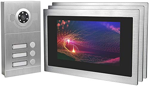 IP Video Türsprechanlage, Unterputz-Türstation IP65, 3X 10 Zoll Monitor, App, HD-Kamera 115°, Türöffner-Fkt, 32GB Speicher, PoE-Switch, 3