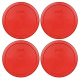 Pyrex 7402-PC 6/7 Cup Poppy Red Round Plastic Food Storage Lid - 4 Pack Made in the USA